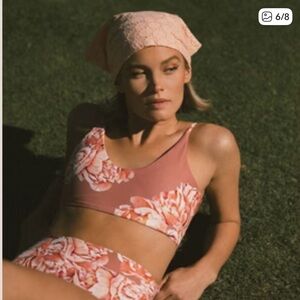 Albion Fit The Rise Bralette Bikini Swim Top Garden Rose Small bottom 34B/C top